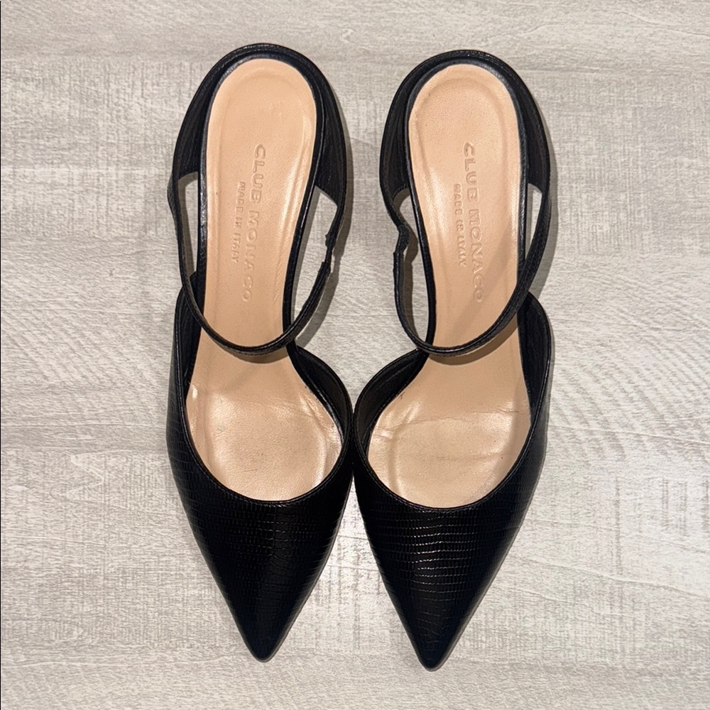 Club Monaco Black Pointed-Toe Slingback Heels